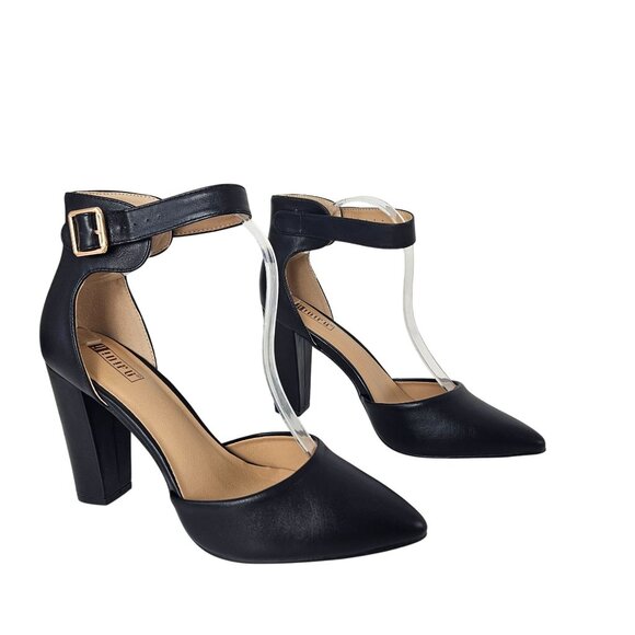 Womens Black Size 10 Block 4" Heels Pumps Shoes Ankle Strap Closed Pointed Toe - Picture 4 of 14